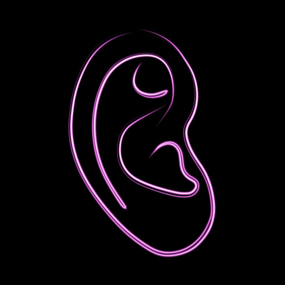 Illustration of a human ear with a neon effect. vector