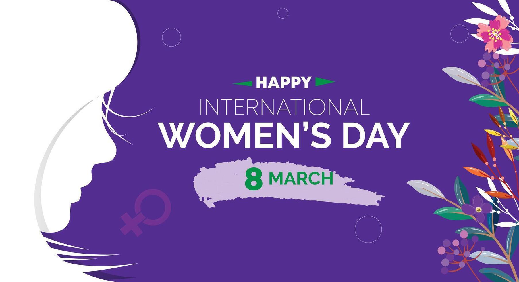 Happy Women's Day 8 March. Women's Day greeting banner design with flowers and a purple color vector