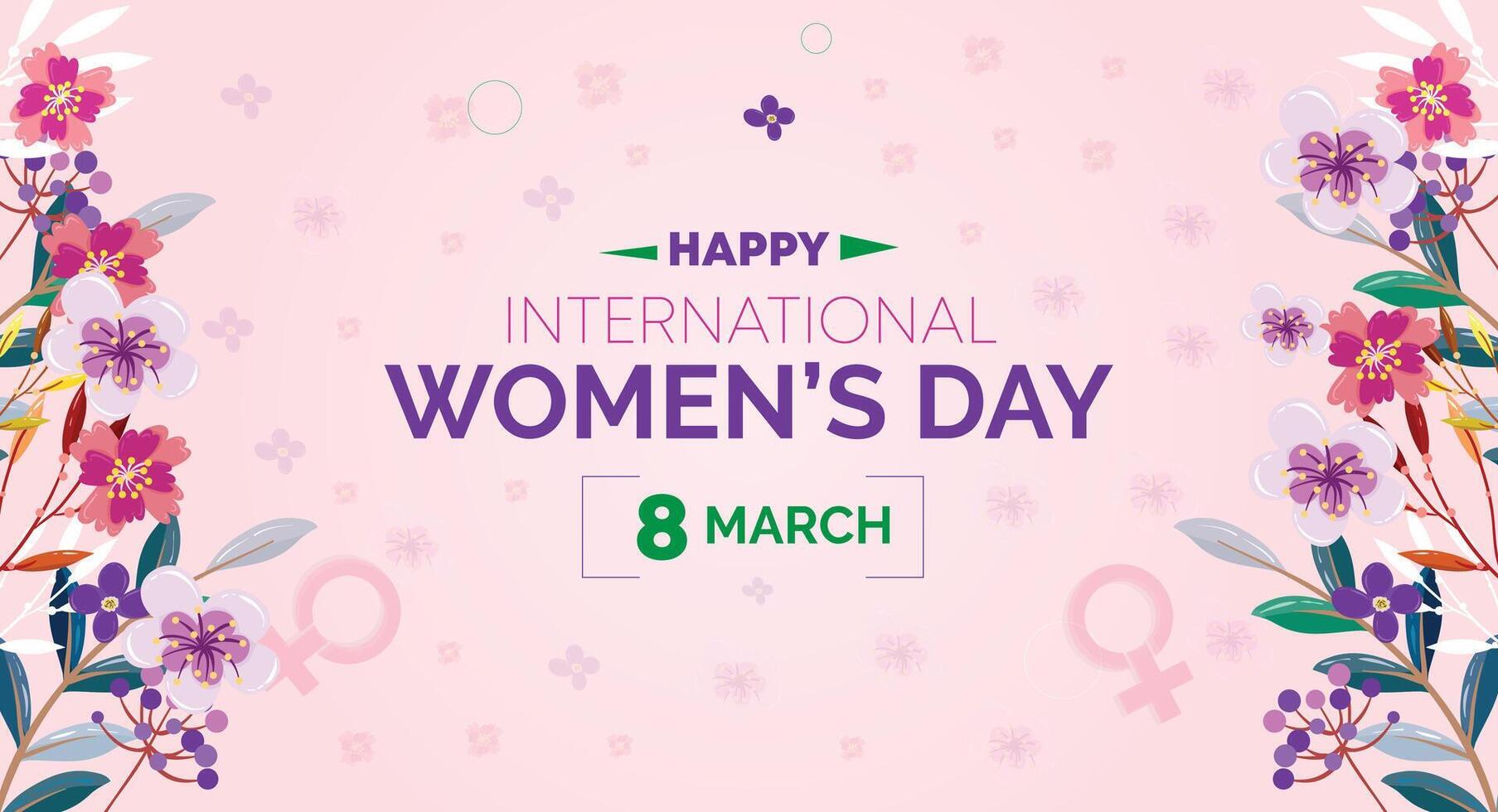 Happy Women's Day 8 March. Women's Day greeting banner design with flowers and a purple color vector