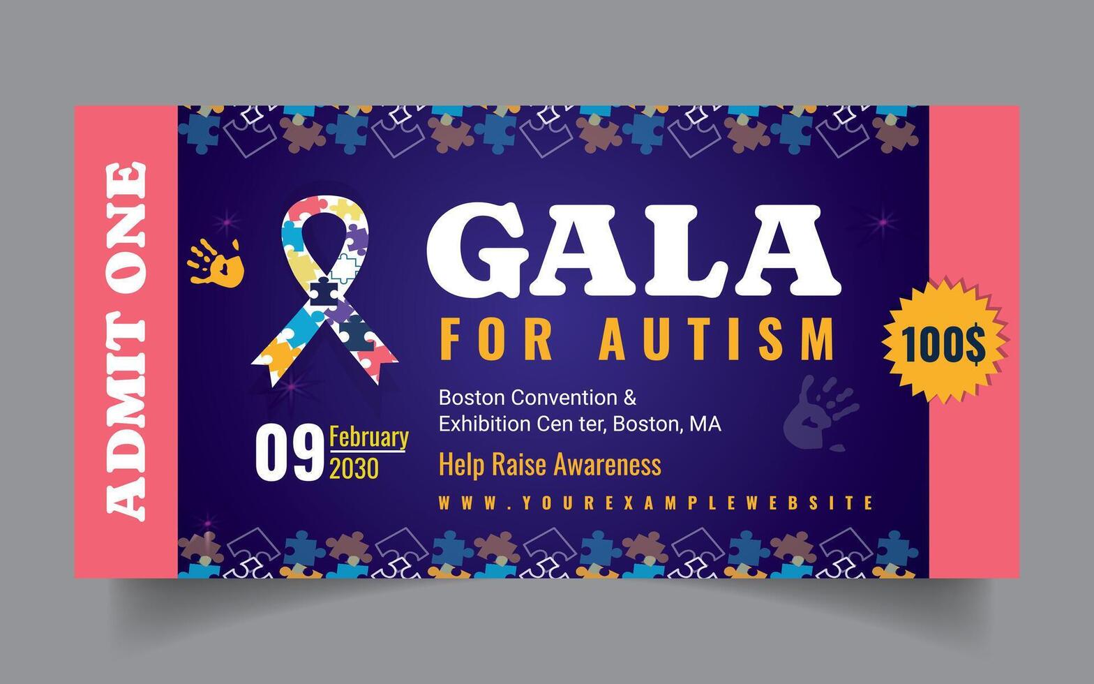 Tickets Design for awareness Autism Awareness Raffle Ticket vector