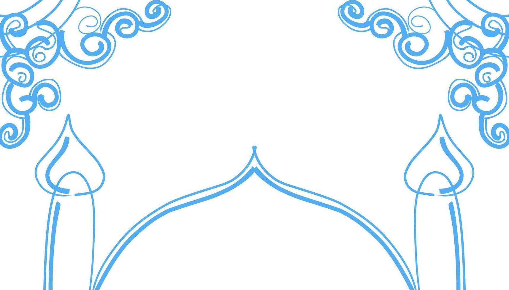 Handmade line background on the theme of Ramadan and Muslim holidays in blue, with a picture of a mosque dome. vector