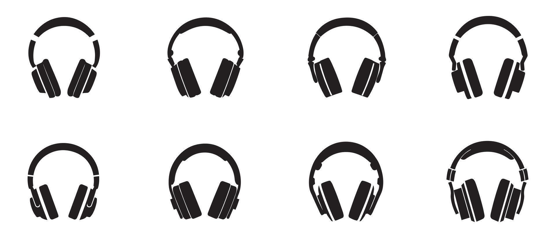 Headphone icon set. Isolated vector on white background.