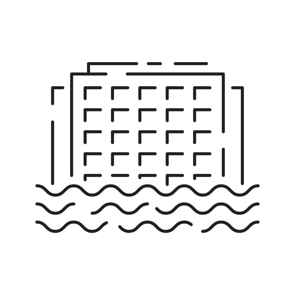 City flood line icon, climate change and ecology, water disaster vector icon, vector graphics, editable stroke outline sign, eps 10.