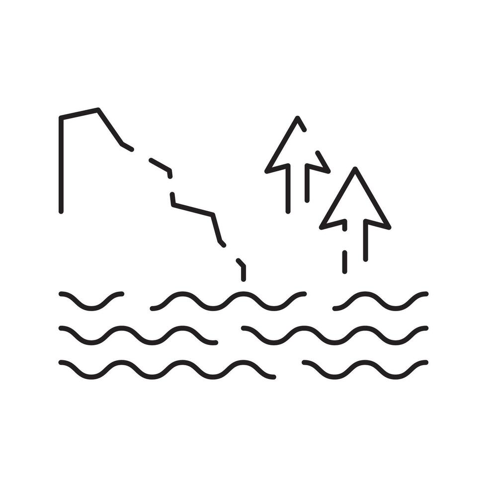 City flood line icon, climate change and ecology, water disaster vector icon, vector graphics, editable stroke outline sign, eps 10.