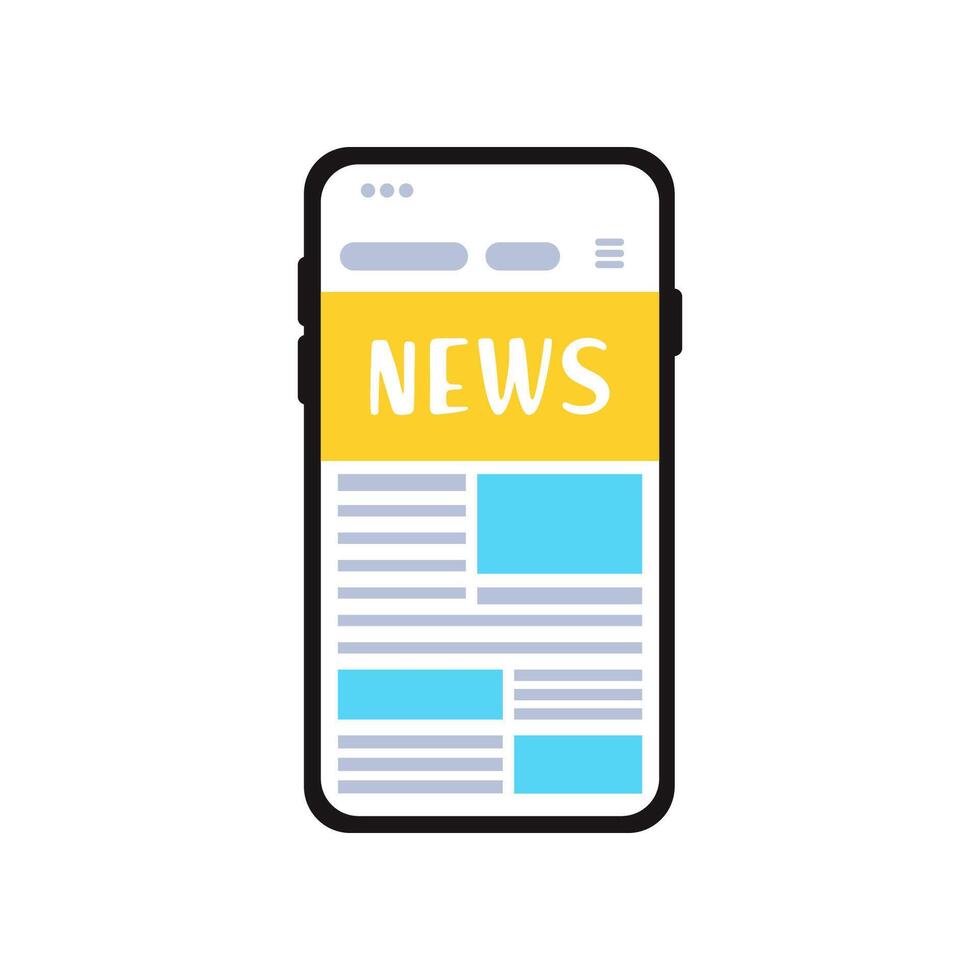 Breaking news set. Flat modern vector illustration of smartphone for online reading news in mobile phone app for a newspaper or magazine. Worldwide media in your device.