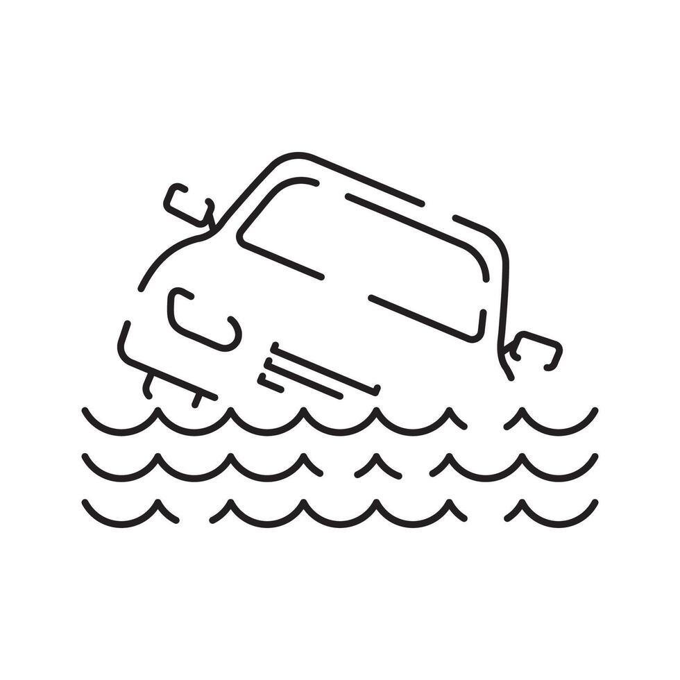 City flood line icon, climate change and ecology, water disaster vector icon, vector graphics, editable stroke outline sign, eps 10.