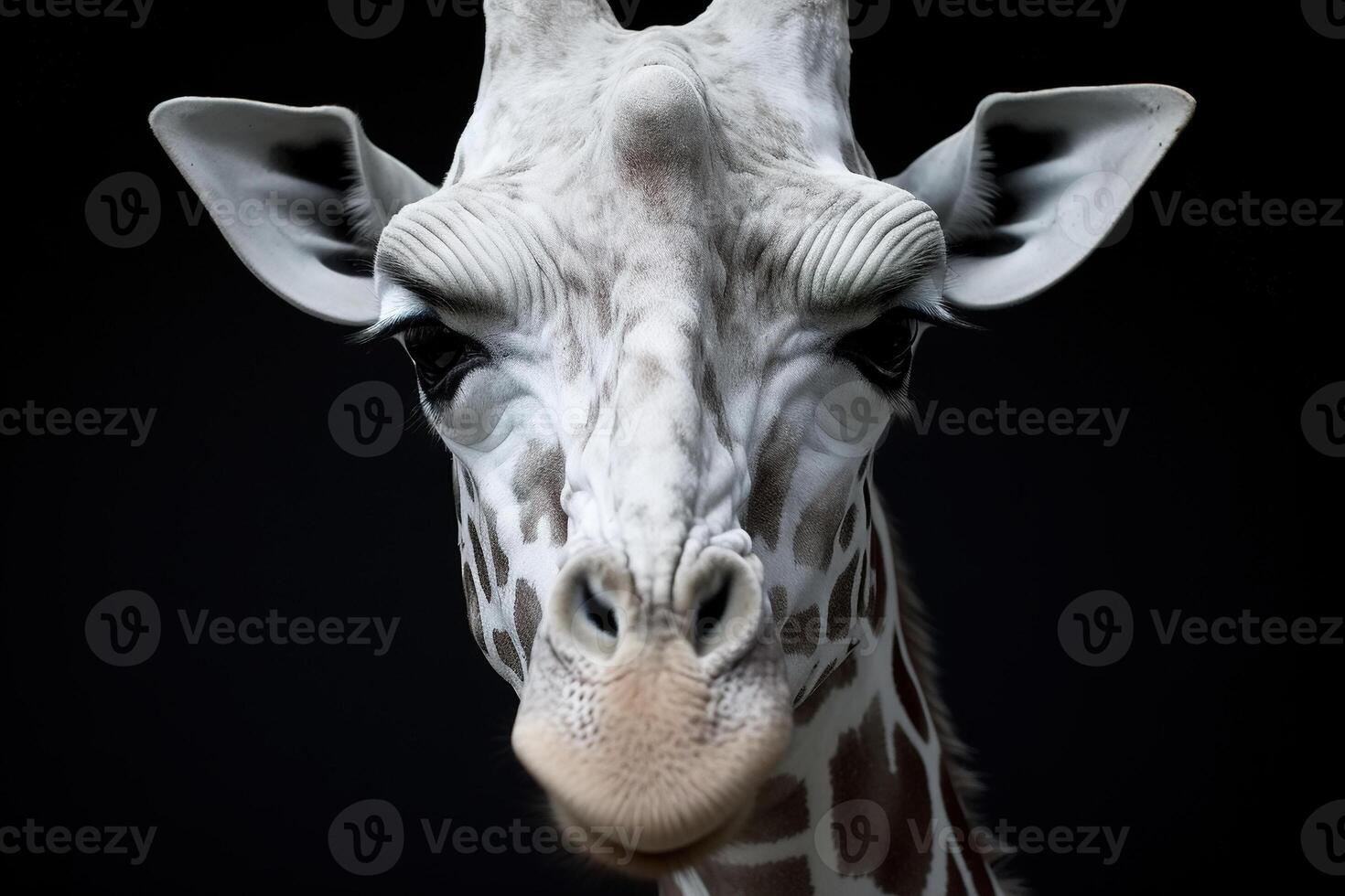 AI generated Albino giraffe, portrait of exotic white rare animal photo