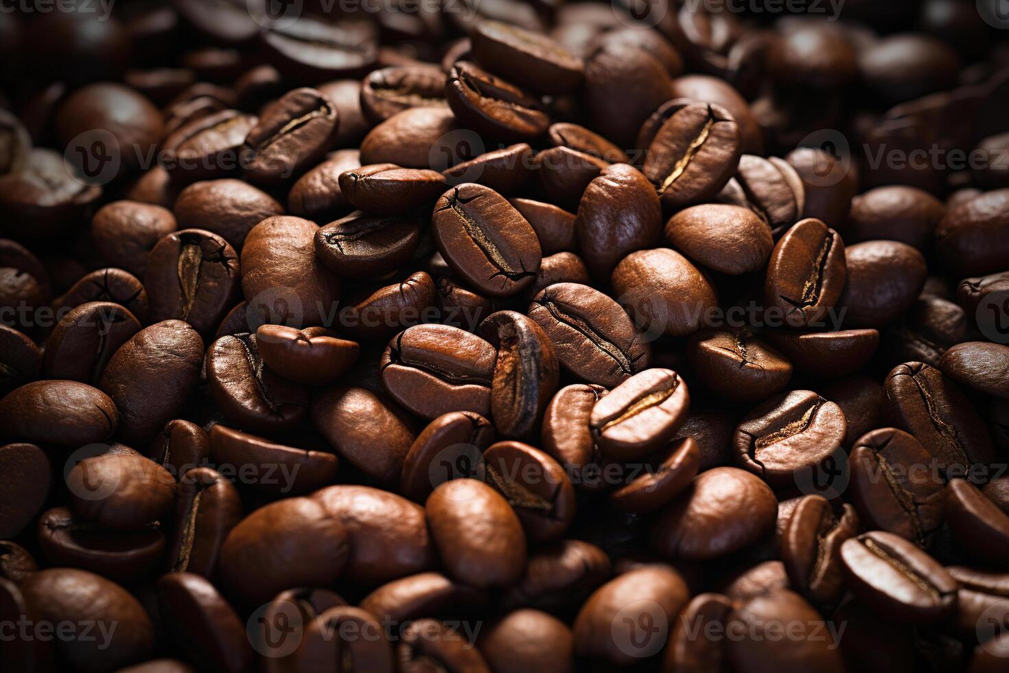 AI generated Close-up coffee brown beans, coffee background photo