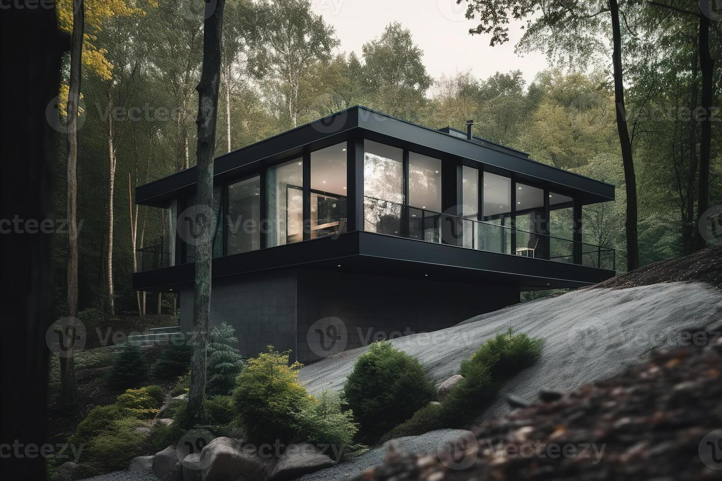 AI generated Modern country house in the forest. Generative AI photo