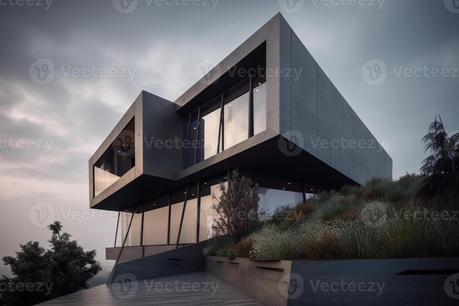 AI generated Architecture style minimalism. Modern minimalist house, residential building exterior. Generative AI photo