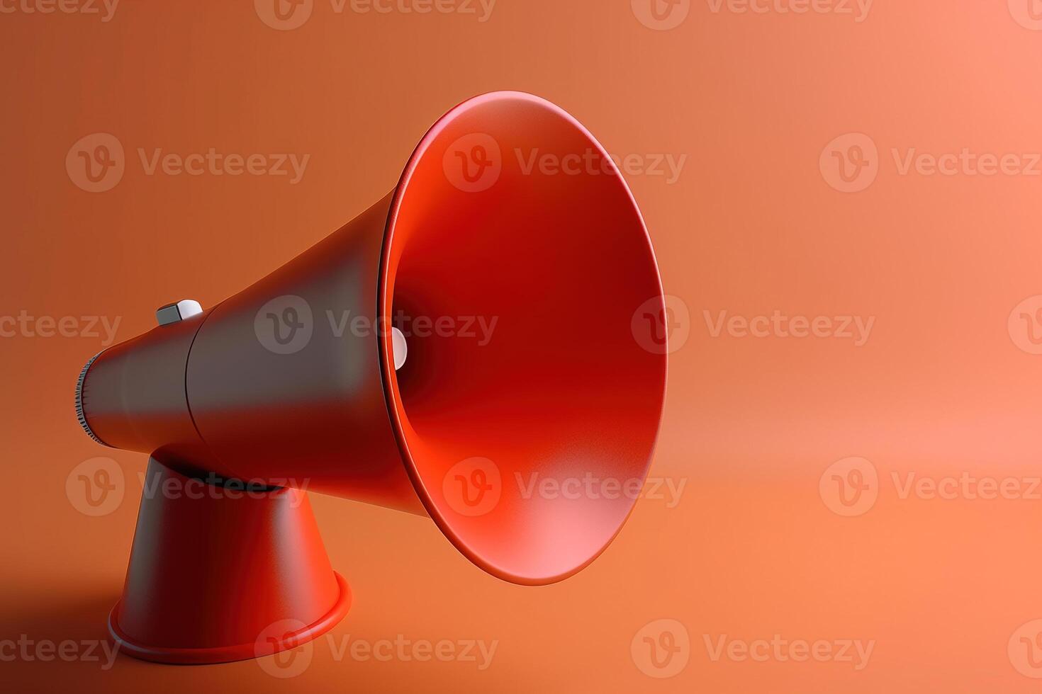 AI generated Red megaphone on a bright orange background. Close-up object loudspeaker. Generative AI photo