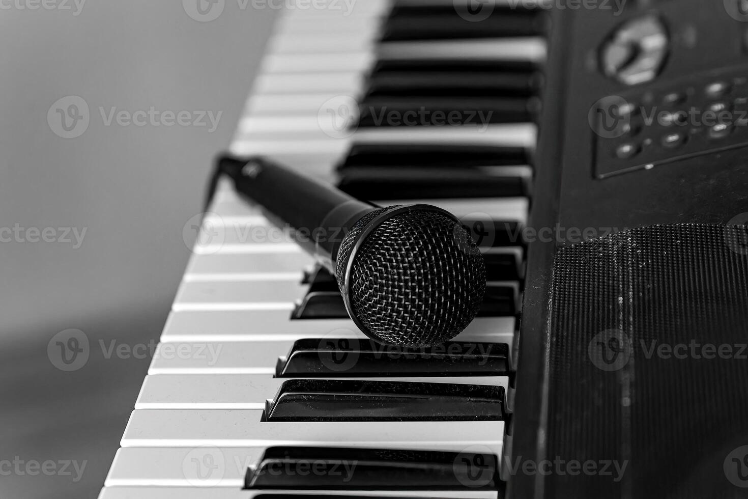 a microphone on a keyboard photo