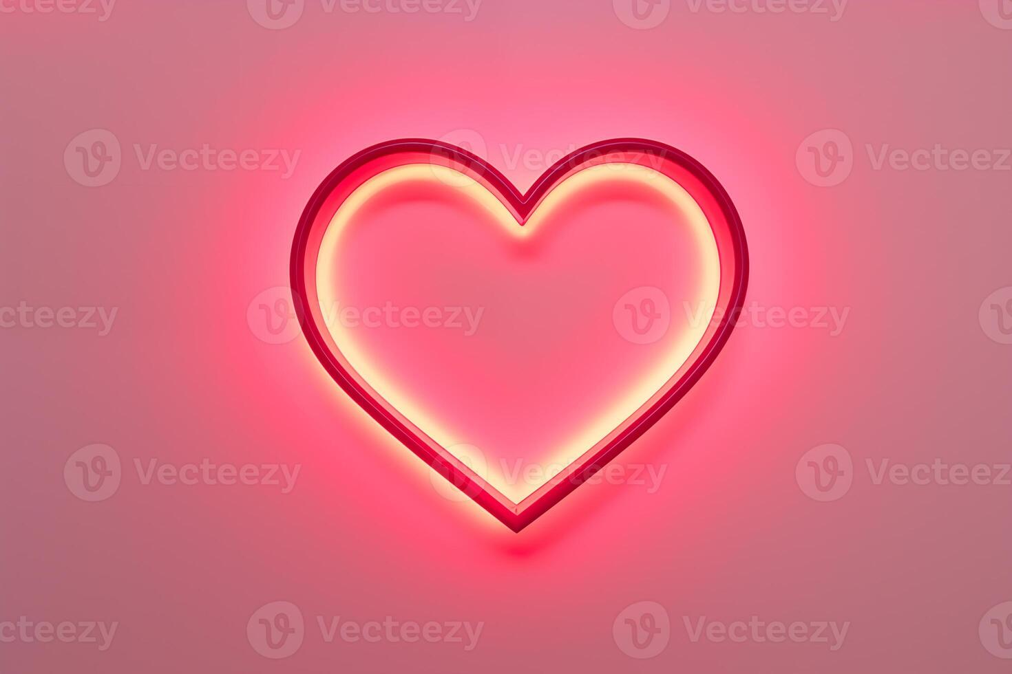 AI generated Glowing neon heart photo frame on pink background in minimal style.