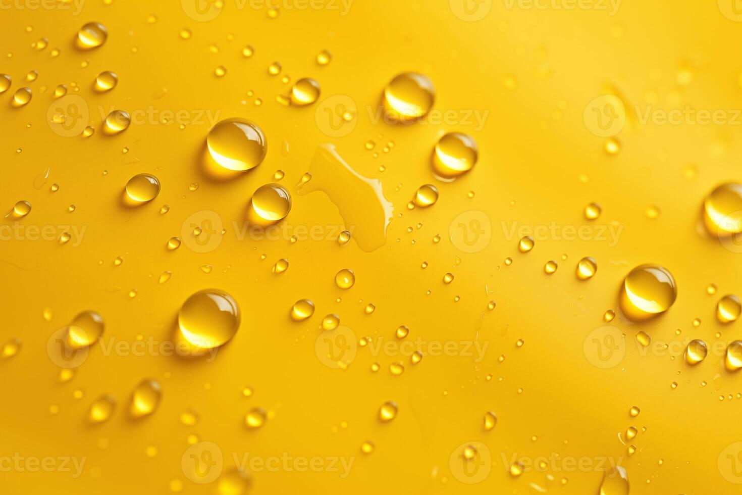 AI generated Lots of water droplets on a yellow background. photo