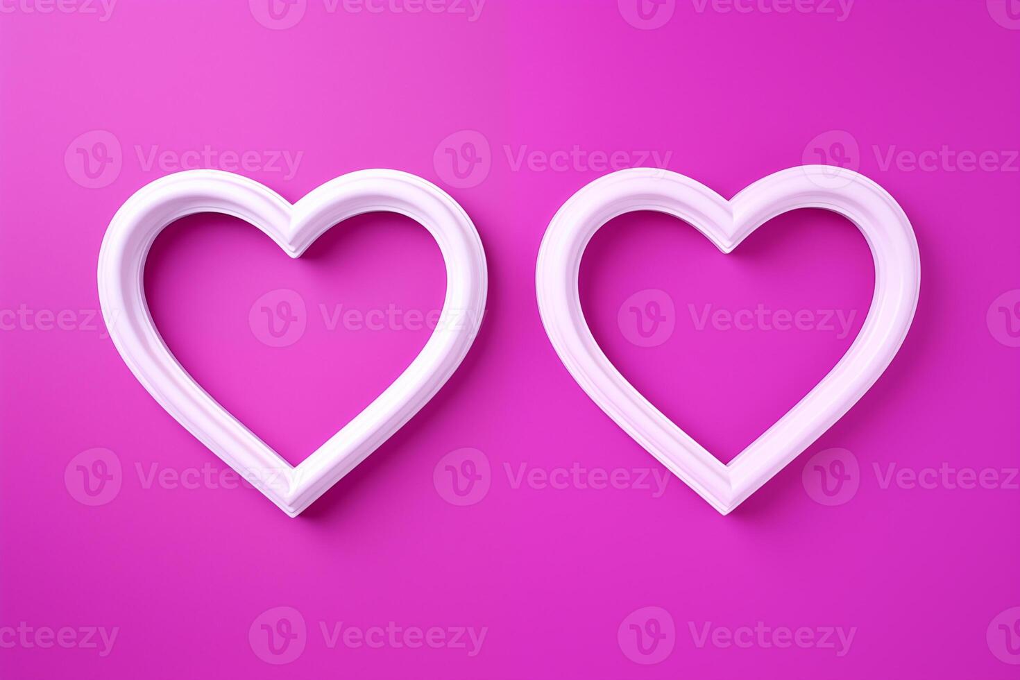 AI generated Pair of white heart shaped frames on pink background, minimal style. photo