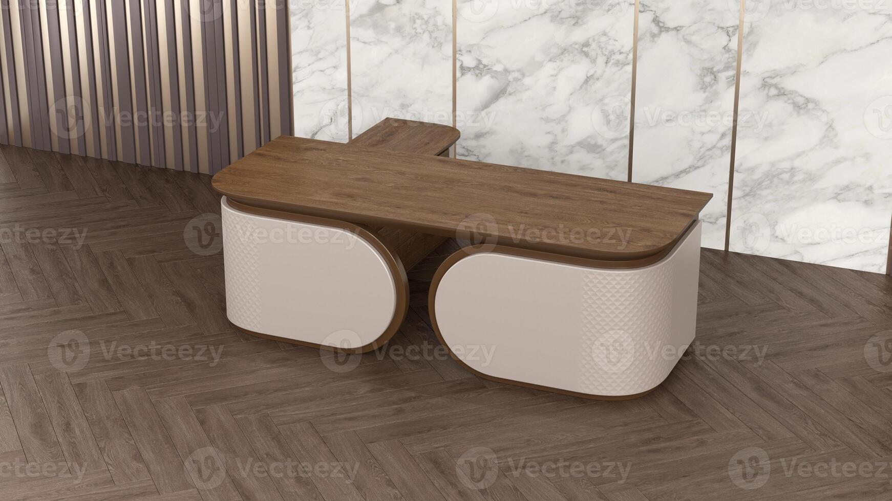 3D rendering of the management desk. boss desk in work place photo