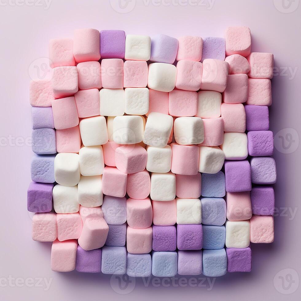 AI generated A Close-Up View of Soft and Squishy White and Pink Marshmallows photo
