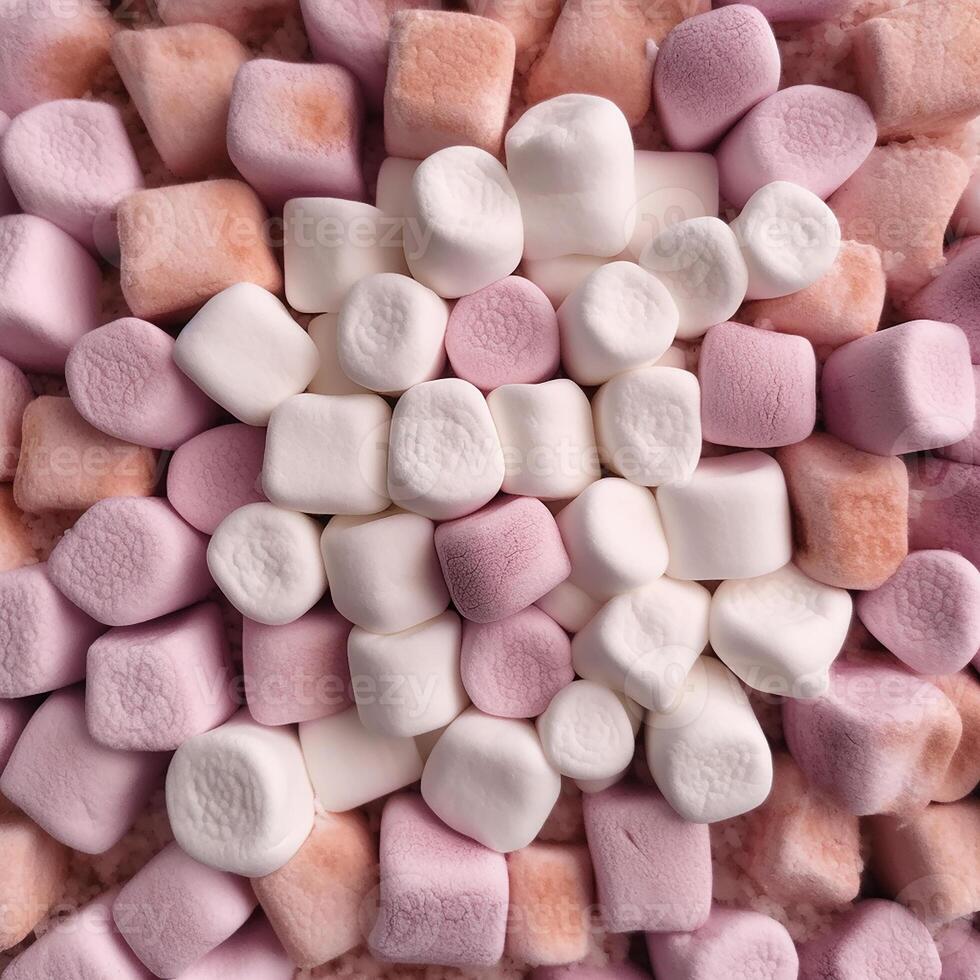AI generated A Close-Up View of Soft and Squishy White and Pink Marshmallows photo