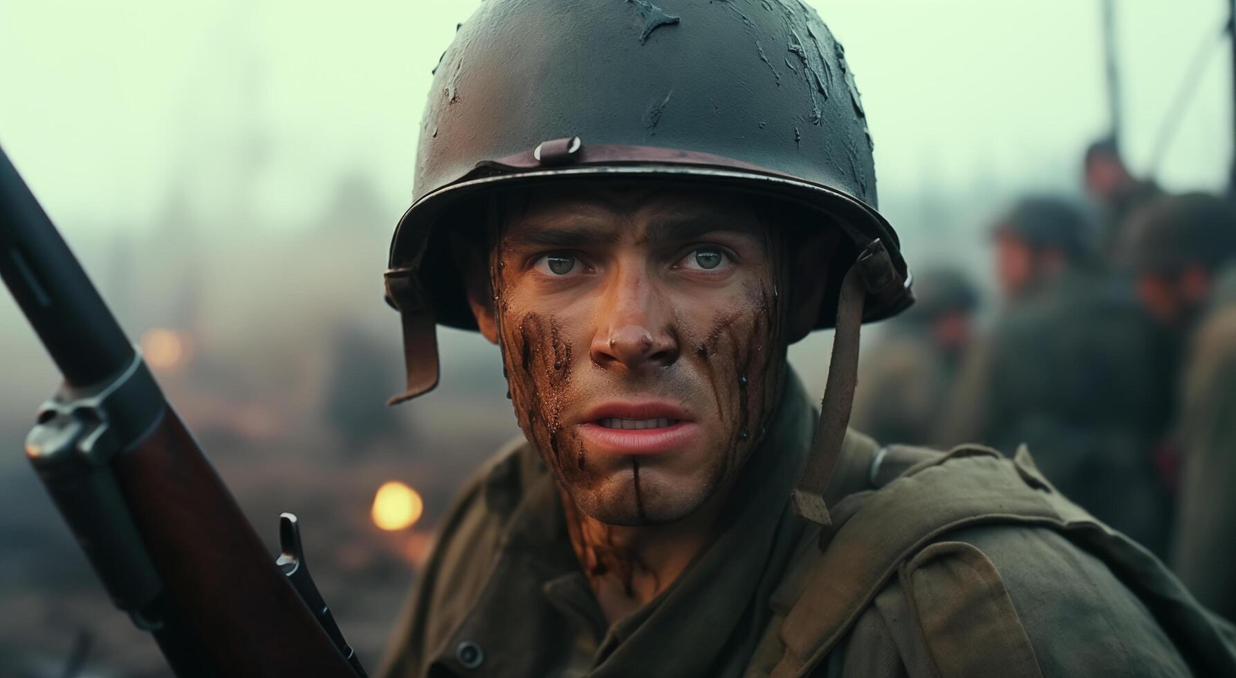 AI generated Cinematic of World War II soldiers. Military operation and War Concept. Generative Ai. photo