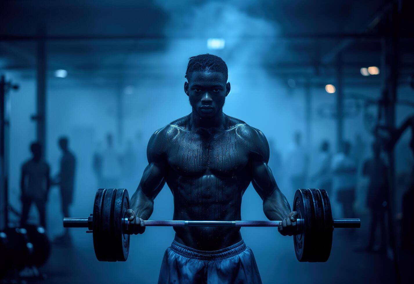 ai generado un retrato de hombre con barra con pesas en el gimnasio para aptitud física. generativo ai. foto