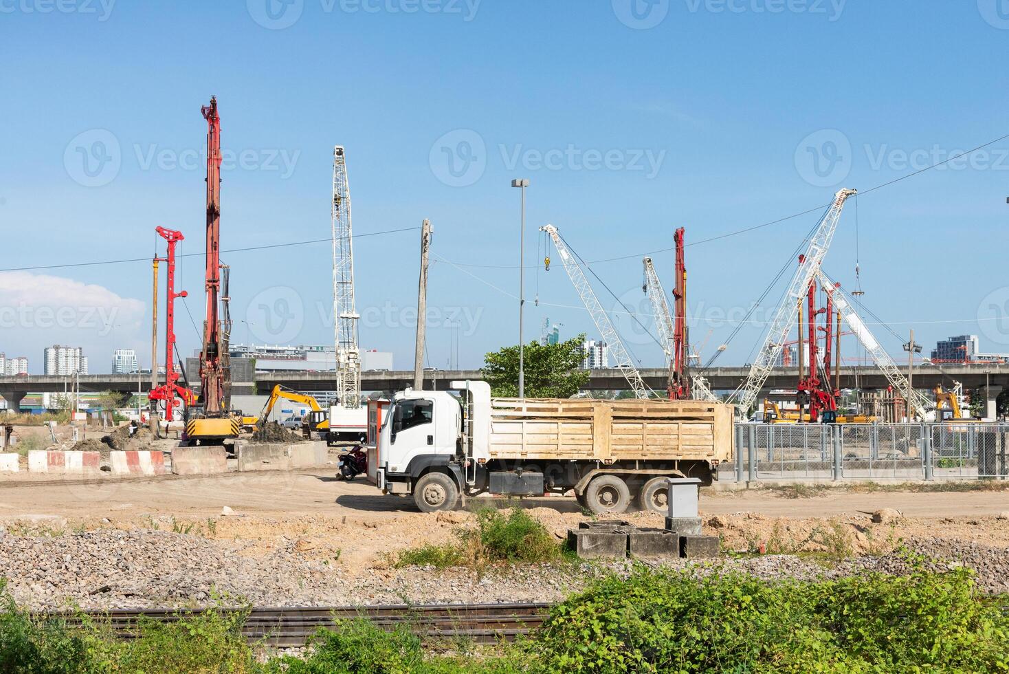 The large truck carrying dirt from a construction site. photo