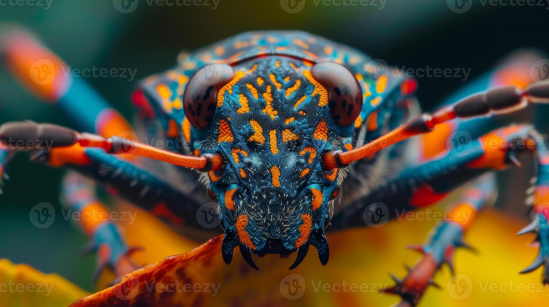 AI generated Close-up of a vibrant bug showcasing intricate patterns and bright colors, mesmerizing, Ai Generated. photo