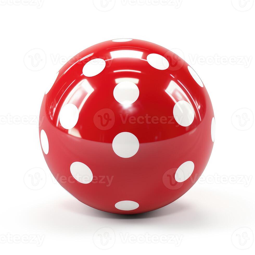 AI generated Glossy red rubber ball adorned with white polka dots, perfect for playful activities, Ai Generated. photo