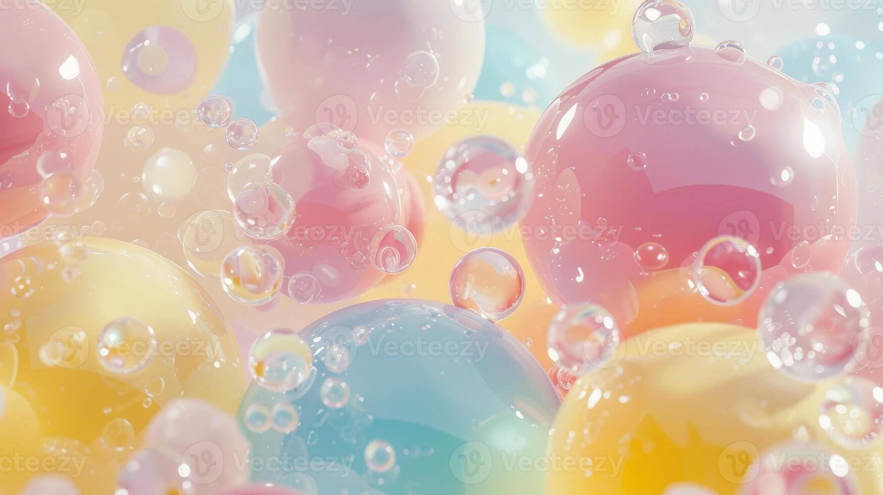 AI generated Whimsical digital illustration featuring soft color balls and playful bubble gums, Ai Generated. photo