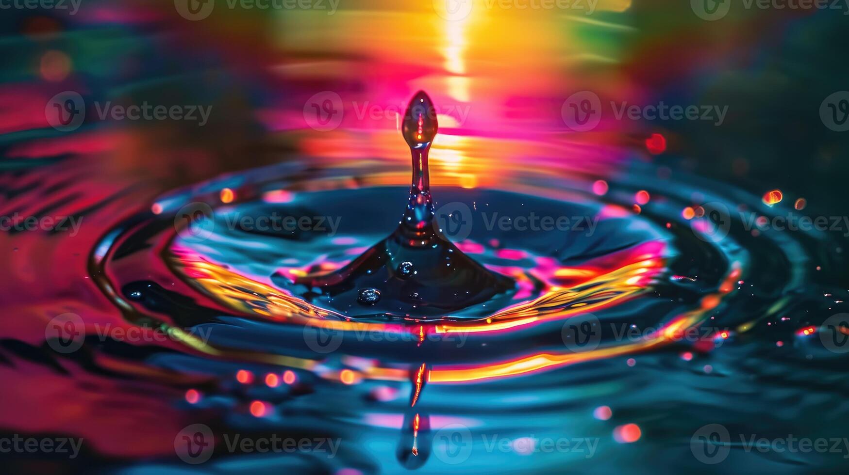 AI generated A single water drop refracts light, creating a mesmerizing lens flare or rainbow effect, Ai Generated photo