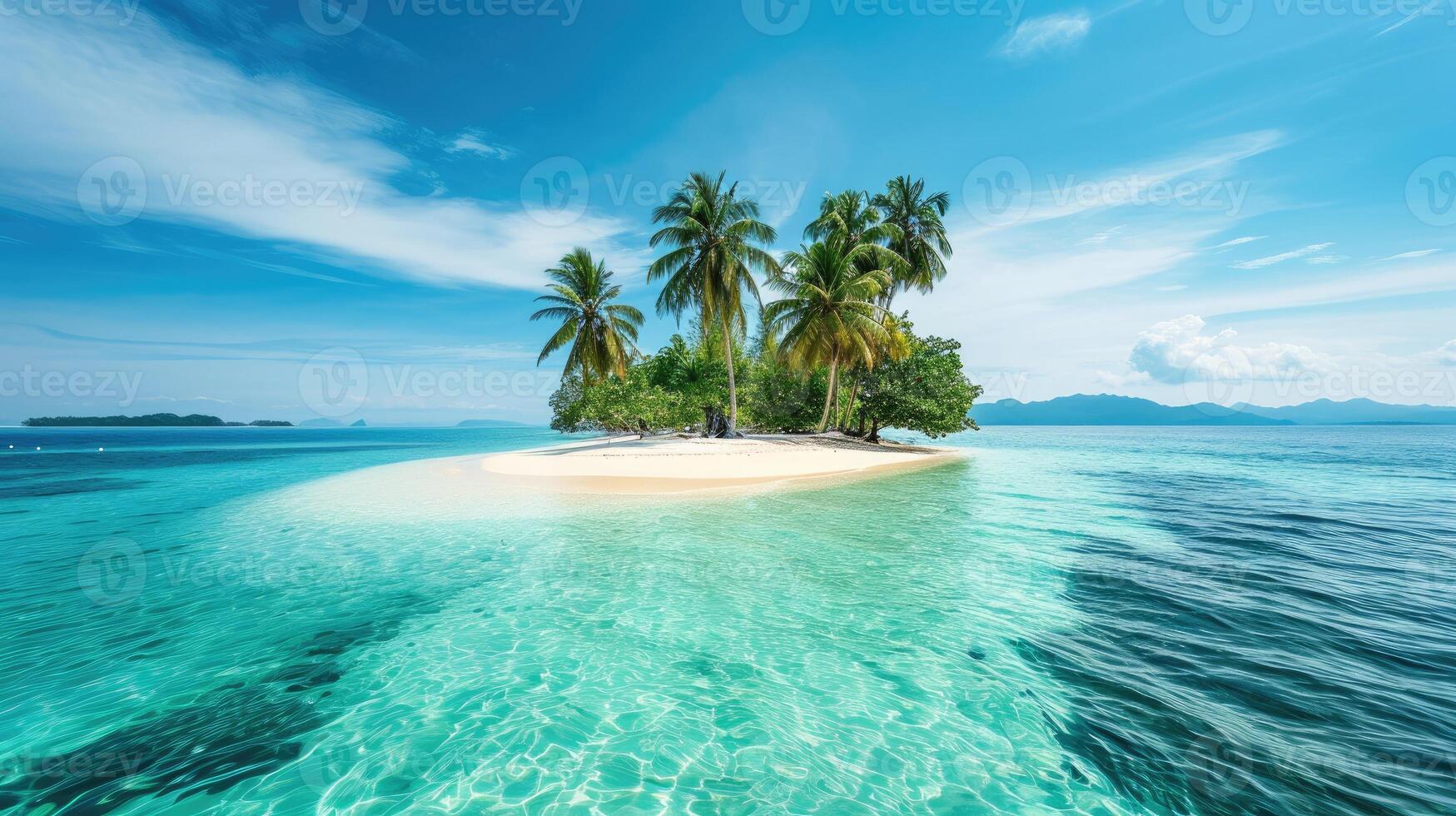 AI generated Crystal clear blue water and white sandy beaches define a beautiful tropical paradise, Ai Generated. photo