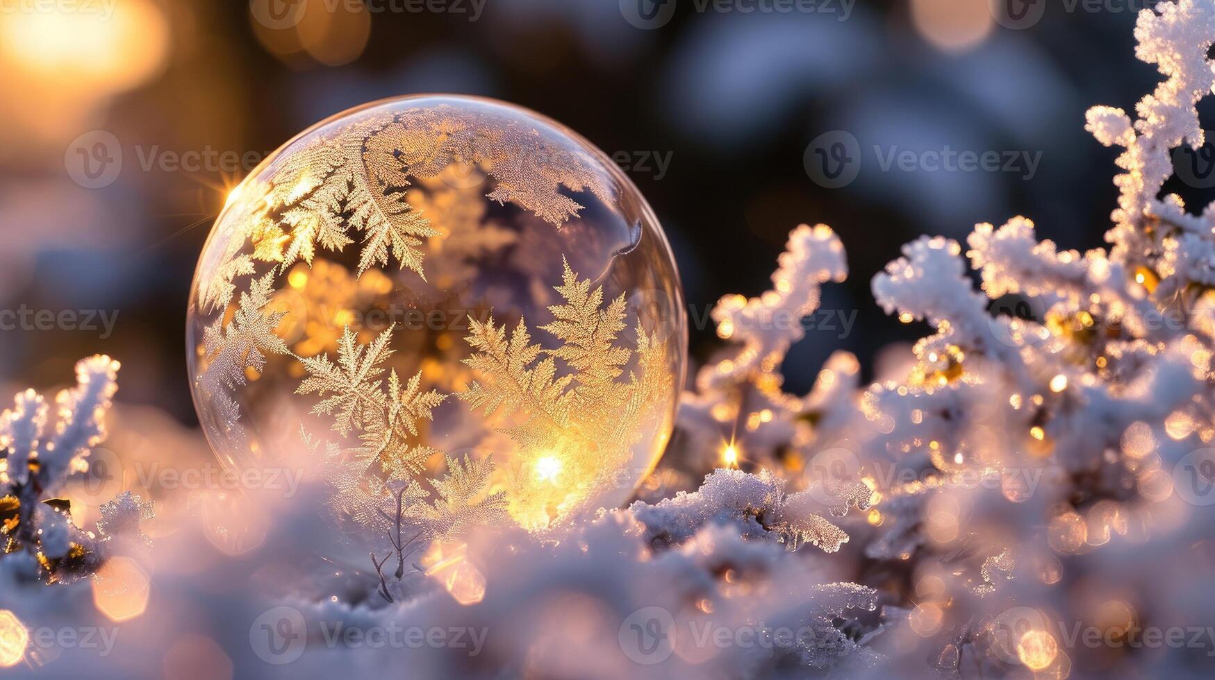 AI generated Captivating beauty of a frozen bubble unveils intricate natural fractals, mesmerizing and delicate, Ai Generated. photo