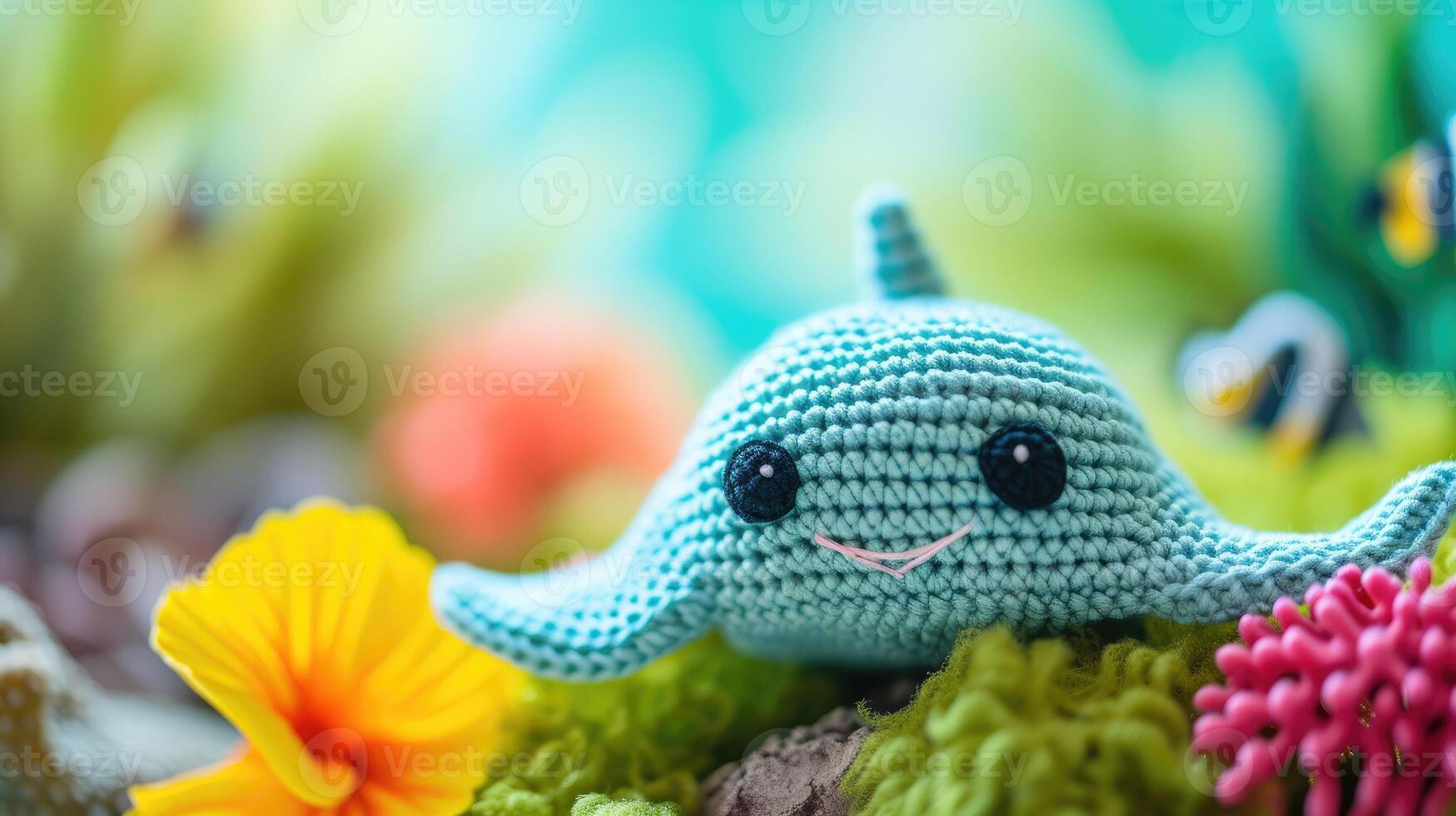 AI generated Crocheted stingray toy vibrant backdrop, handcrafted and adorable, Ai Generated photo