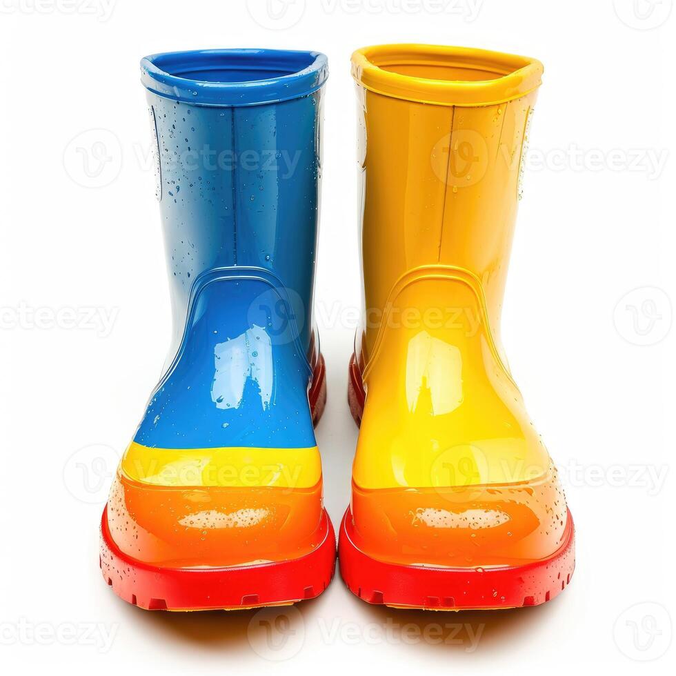 AI generated Colorful children's rain boots, playful puddle companions. Splash-ready style, Ai Generated. photo