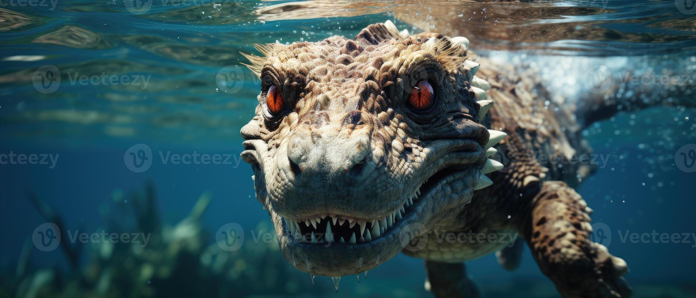 AI generated A large tyrannosaurid dinosaur swimming in the ocean, Ai Generated photo