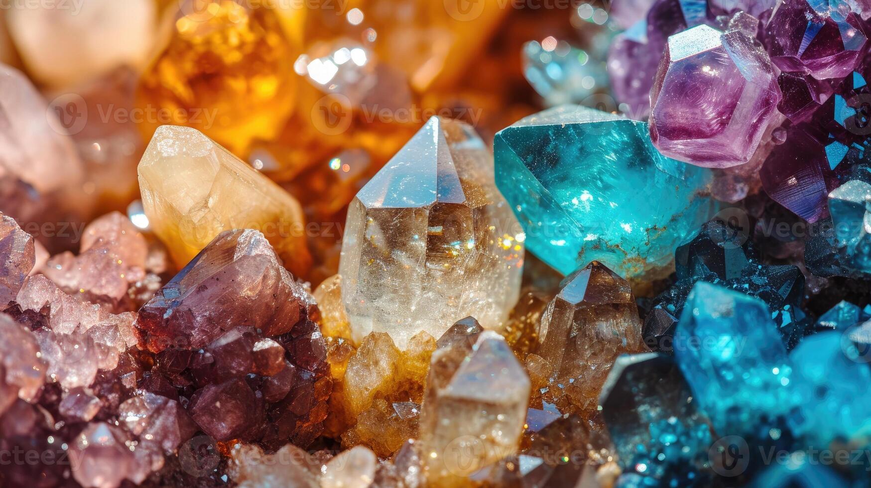 AI generated Close-up view of various jewels, mineral gems, and crystals for backgrounds, Ai Generated photo