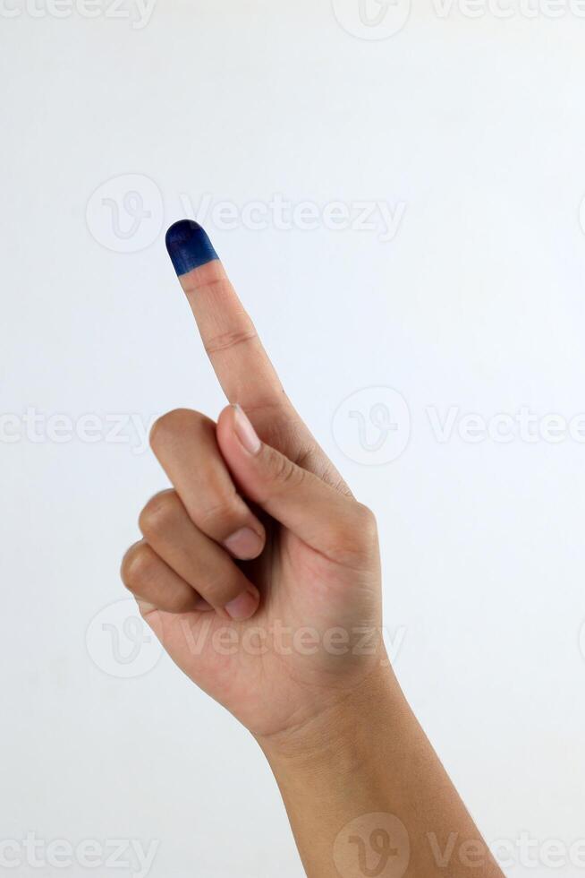 Female Showed Hand with Ink for Indonesian Election Day or Pemilu, Little Finger Jari Tinta photo