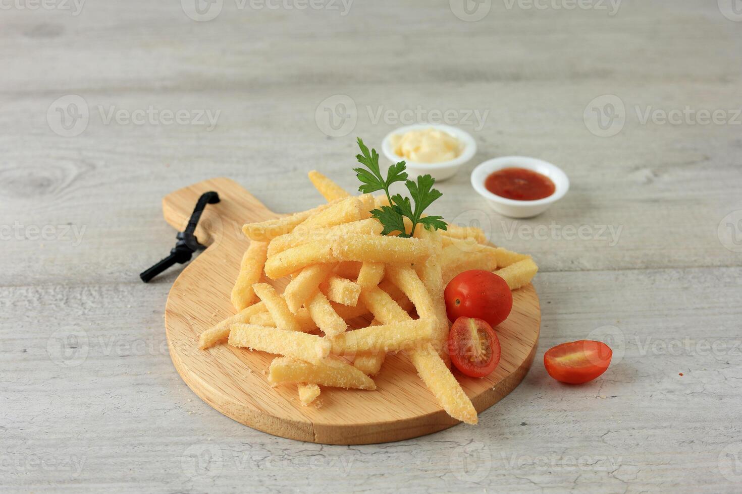 Potato Stick Frensch Fries Shoestring with Mayo and Tomato Sauce photo