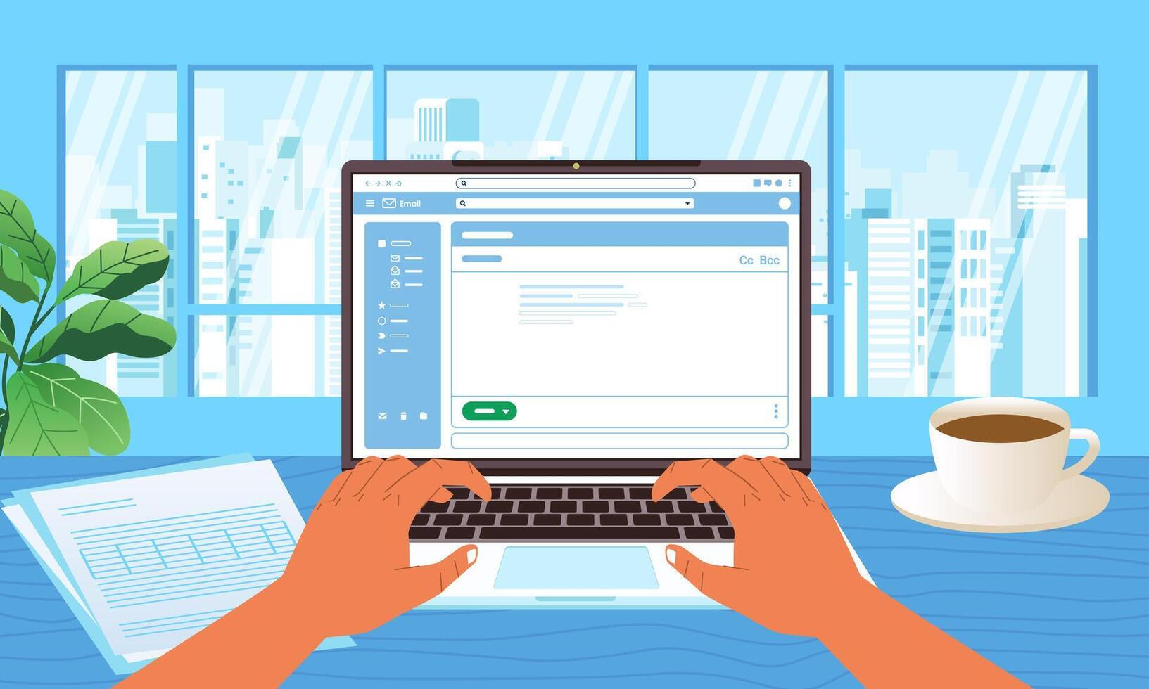 Business hands typing laptop keyboard browser on screen at Office desk concept vector
