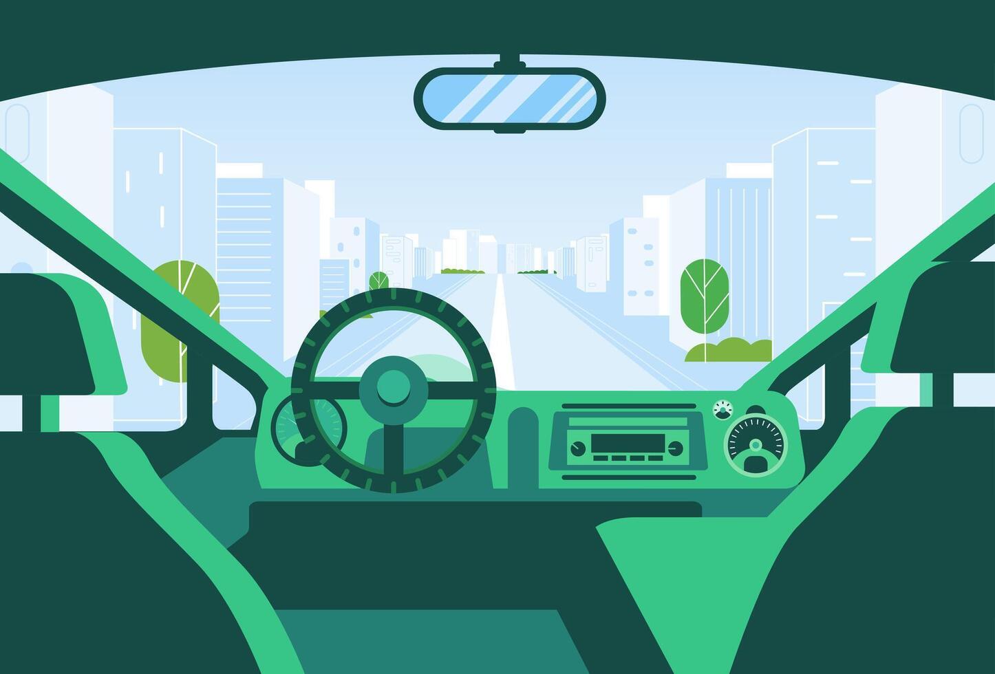 People Hands driving a car on the modern city road dashboard interior view vector