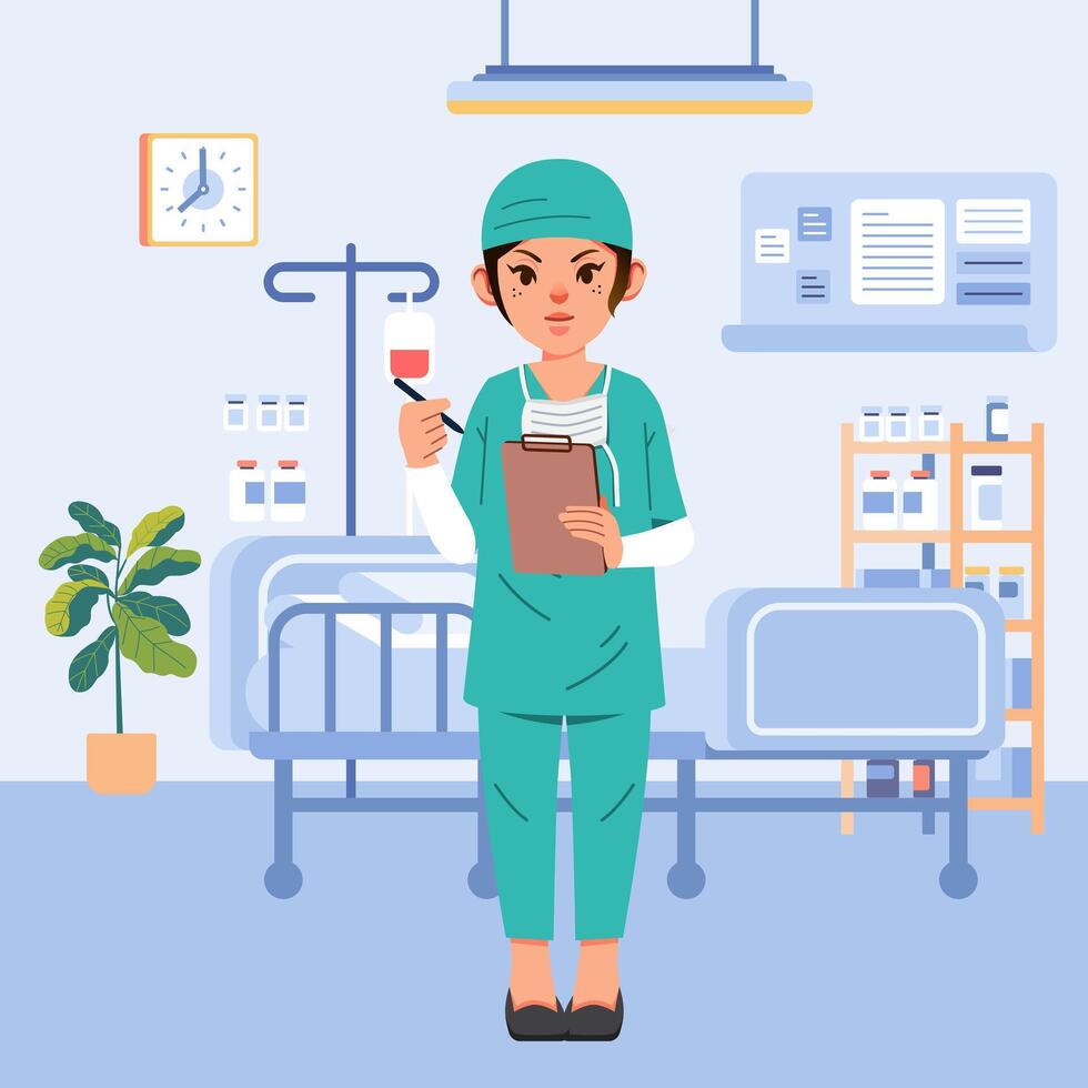 Female doctor writing notes in examination room Hospital medical Health concept vector