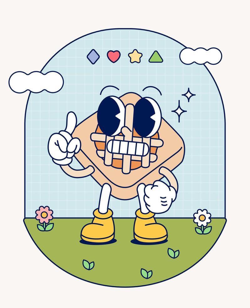 tarta un pan retro personaje mascota Clásico de moda mano dibujar gracioso garabatear cómic colección vector