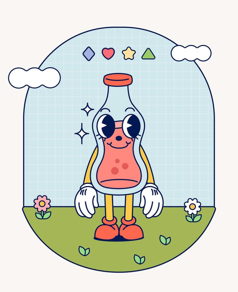 reajuste salarial botella retro personaje mascota Clásico de moda mano dibujar gracioso garabatear cómic colección vector