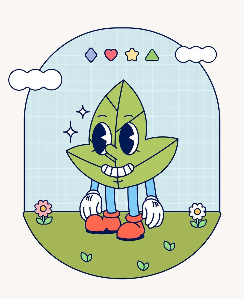 hoja retro personaje mascota Clásico de moda mano dibujar gracioso garabatear cómic colección vector