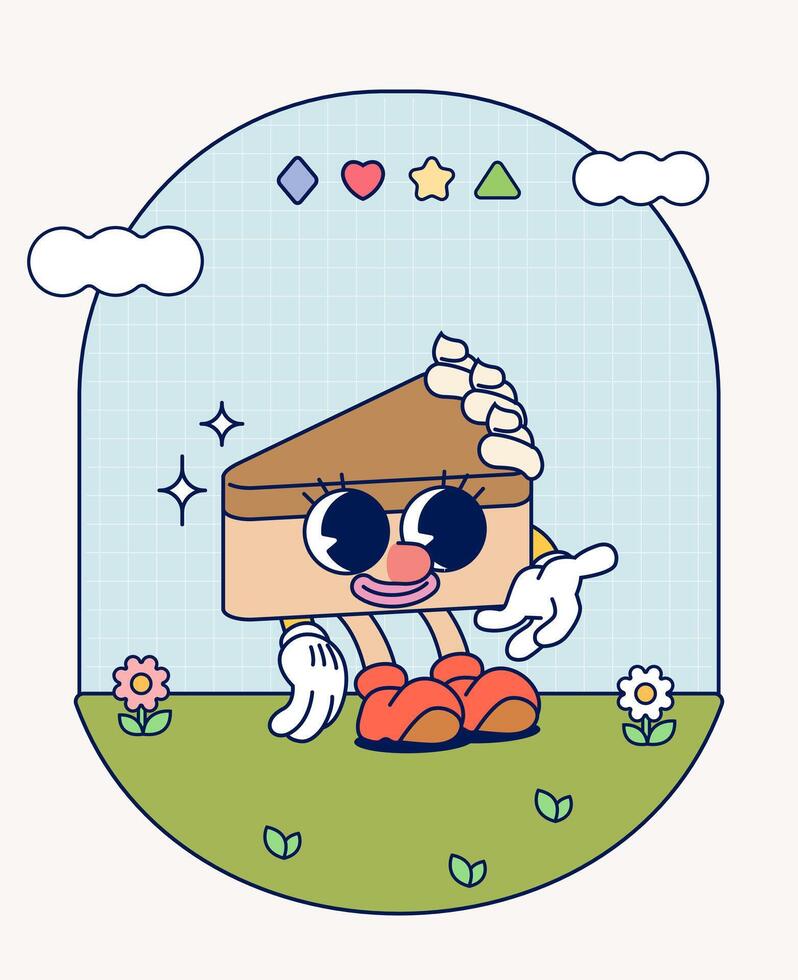 Cream cake retro character mascot vintage trendy hand draw funny doodle comic collection vector