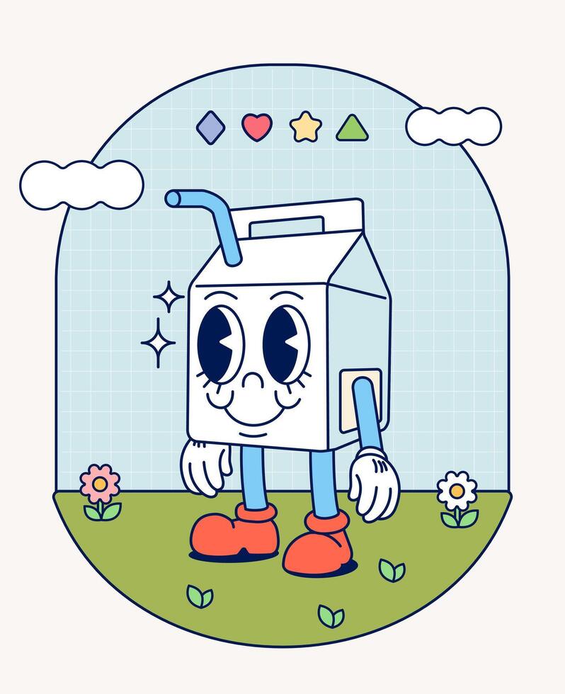 Milk box retro character mascot vintage trendy hand draw funny doodle comic collection vector