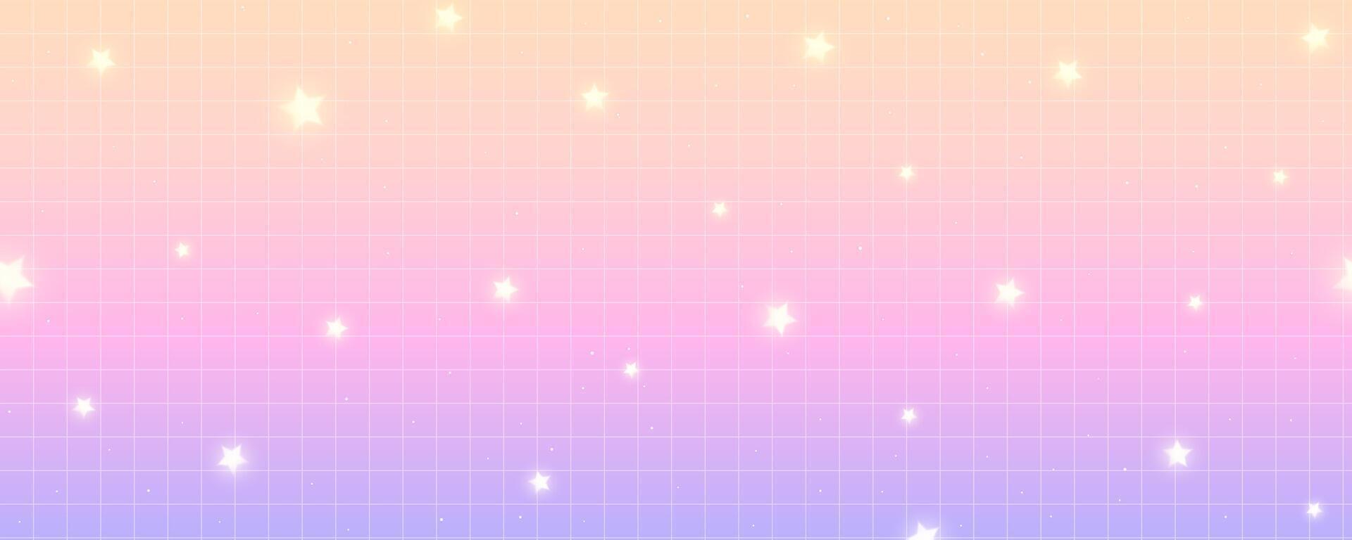 Checkered gradient background with stars. Pastel holographic kawaii backdrop. Abstract vector purple squared wallpaper.