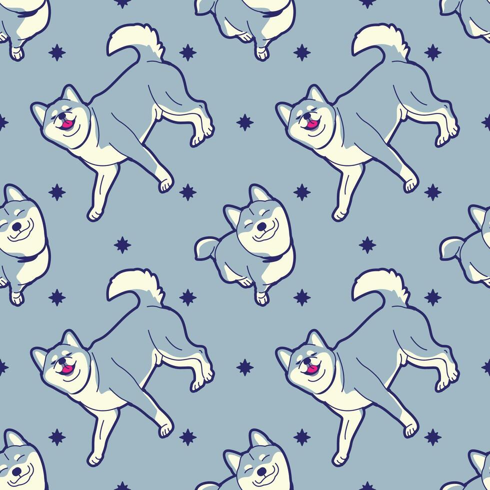 HAPPY FACE GREY SHIBA SEAMLESS PATTERN vector
