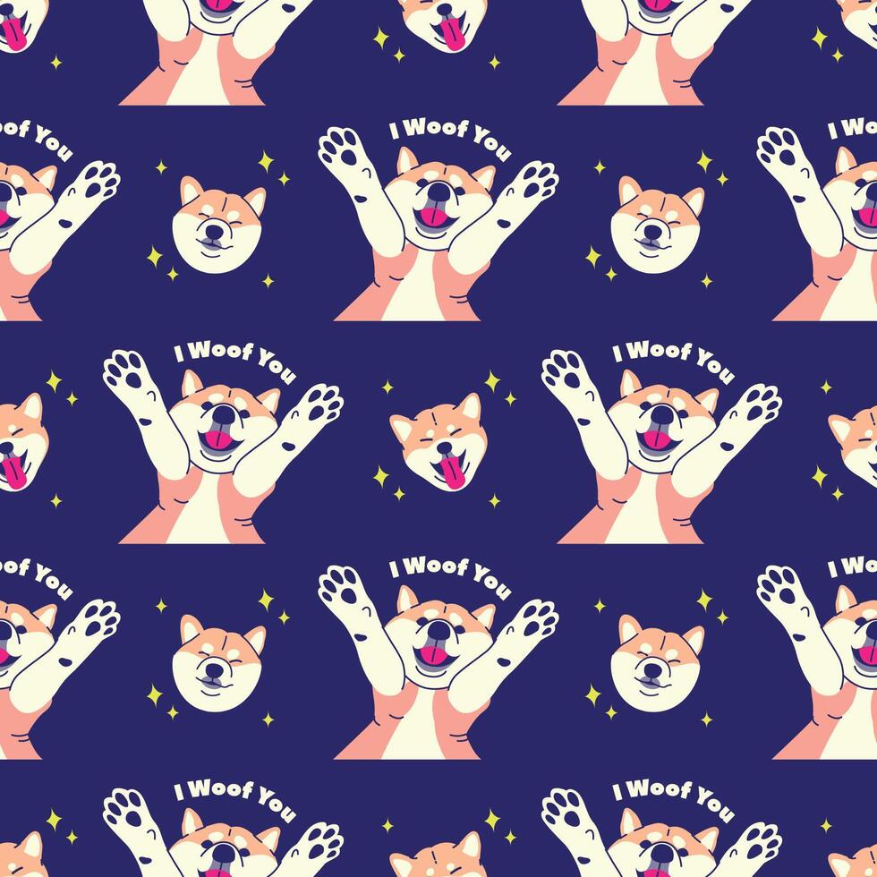CUTE SHIBA DOG IS SMILING SEAMLESS PATTERN vector