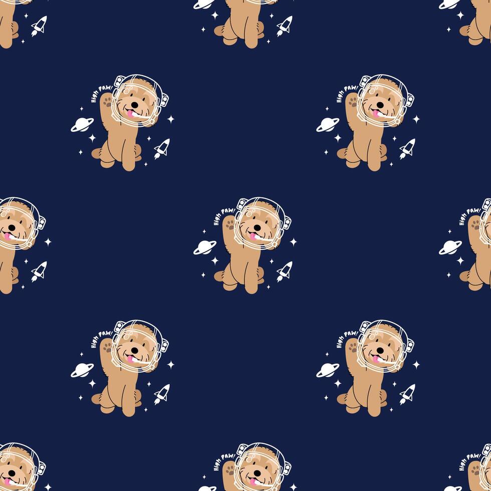 CUTE MALTIPOO IS WEARING ASTRONAUT HELMET SEAMLESS PATTERN vector