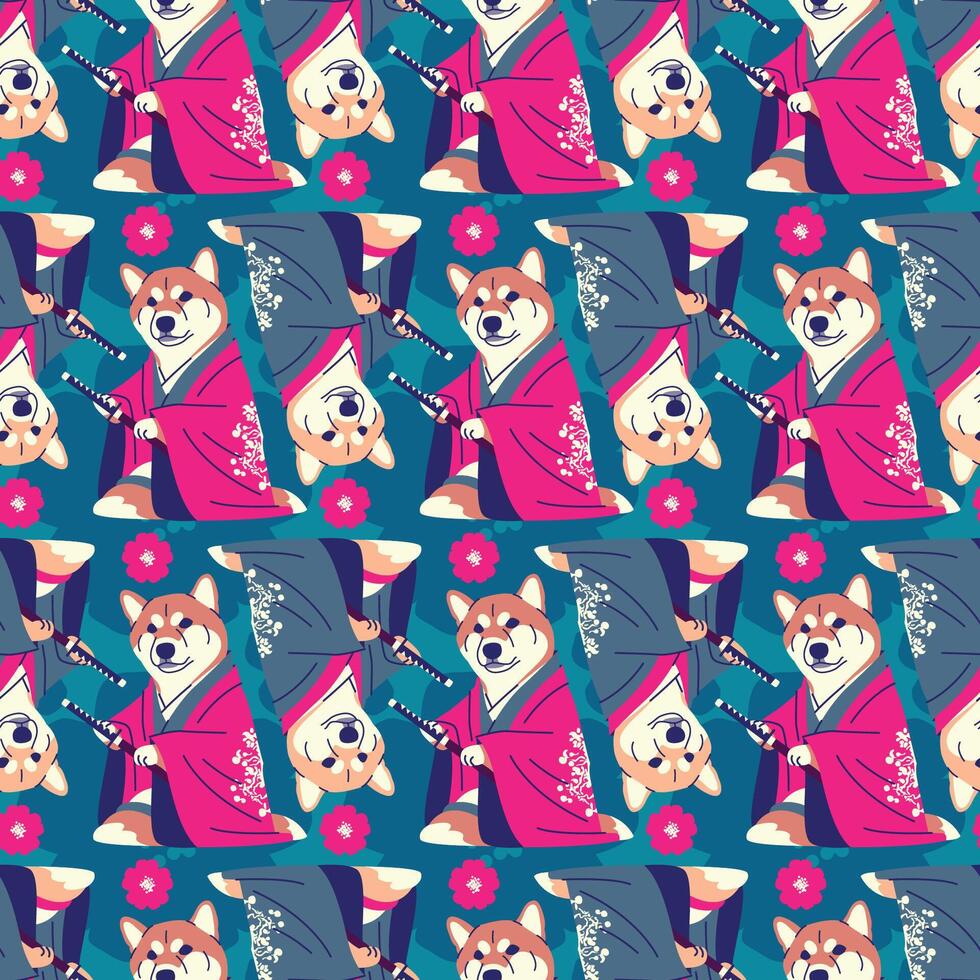 shiba perro es vistiendo yukata con katana modelo diseño vector